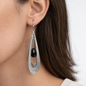 Lia Sophia Pivot Matte Silver Black Stone Dangle Earrings